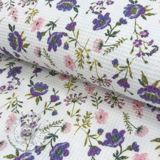 Cotone a nido d'ape Flowers white digital print