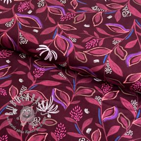Tessuto di cotone Leaves bordeaux digital print