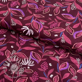 Tessuto di cotone Leaves bordeaux digital print