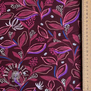 Tessuto di cotone Leaves bordeaux digital print