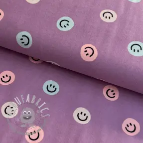 Tessuto di cotone FLANNEL Happy faces lavender