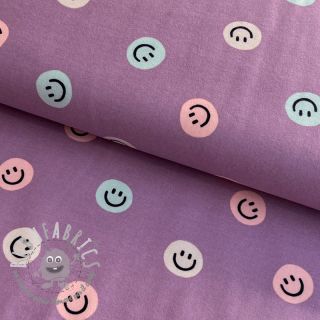 Tessuto di cotone FLANNEL Happy faces lavender