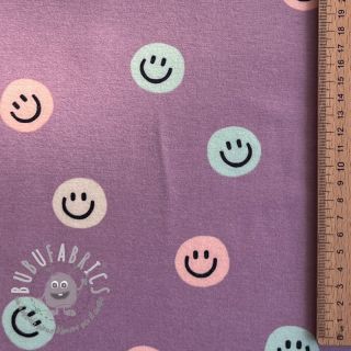Tessuto di cotone FLANNEL Happy faces lavender
