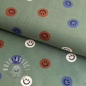Tessuto di cotone FLANNEL Happy faces army green