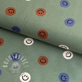 Tessuto di cotone FLANNEL Happy faces army green