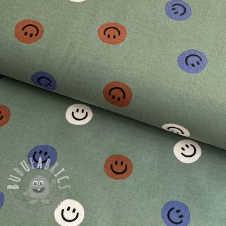 Tessuto di cotone FLANNEL Happy faces army green