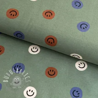 Tessuto di cotone FLANNEL Happy faces army green