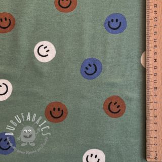 Tessuto di cotone FLANNEL Happy faces army green