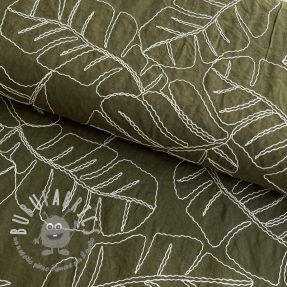 Viscosa con lino EMBROIDERY Leaves forest green