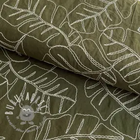 Viscosa con lino EMBROIDERY Leaves forest green
