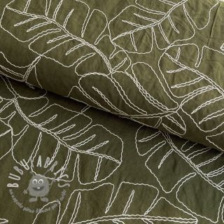 Viscosa con lino EMBROIDERY Leaves forest green