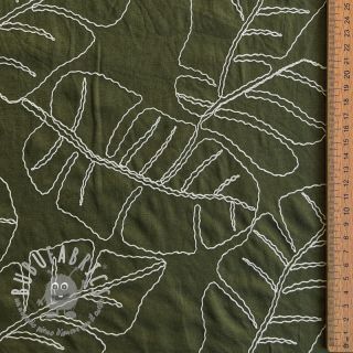 Viscosa con lino EMBROIDERY Leaves forest green