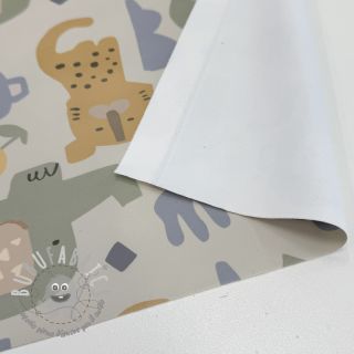 Raincoat fabric Safari animals ecru