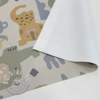Raincoat fabric Safari animals ecru