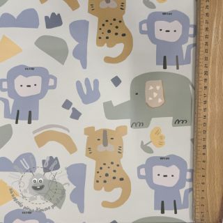 Raincoat fabric Safari animals ecru