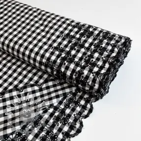 Tessuto di cotone Checks black white 1-side border