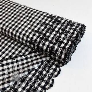 Tessuto di cotone Checks black white 1-side border