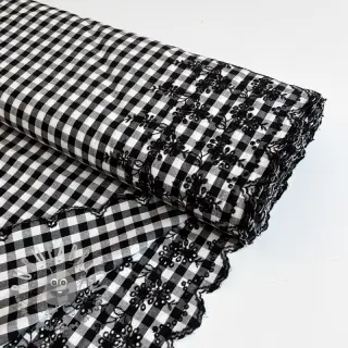 Tessuto di cotone Checks black white 1-side border
