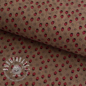 Velluto a coste STRETCH Little strawberries taupe