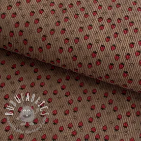Velluto a coste STRETCH Little strawberries taupe