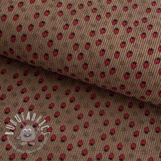 Velluto a coste STRETCH Little strawberries taupe