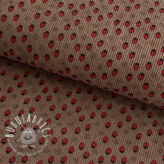 Velluto a coste STRETCH Little strawberries taupe
