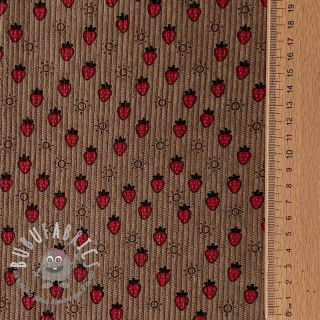 Velluto a coste STRETCH Little strawberries taupe