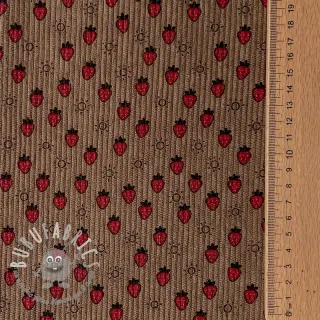 Velluto a coste STRETCH Little strawberries taupe