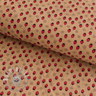 Velluto a coste STRETCH Little strawberries sand