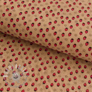 Velluto a coste STRETCH Little strawberries sand