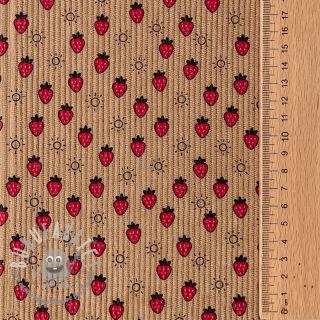 Velluto a coste STRETCH Little strawberries sand