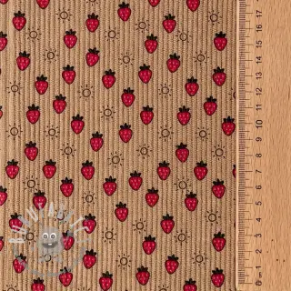 Velluto a coste STRETCH Little strawberries sand