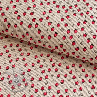 Velluto a coste STRETCH Little strawberries light sand