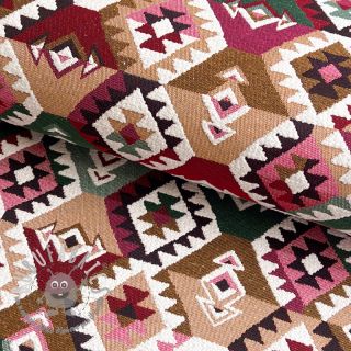 Tessuto decorativo jacquard Kilim fuchsia vert