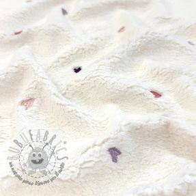 Tessuto per cappotti TEDDY EMBROIDERY Hearts ecru
