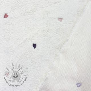 Tessuto per cappotti TEDDY EMBROIDERY Hearts ecru