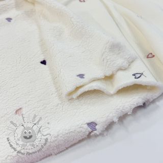 Tessuto per cappotti TEDDY EMBROIDERY Hearts ecru