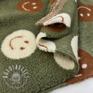 Tessuto per cappotti TEDDY JACQUARD Happy faces green