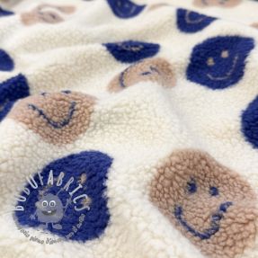 Tessuto per cappotti TEDDY JACQUARD Happy faces ecru