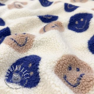 Tessuto per cappotti TEDDY JACQUARD Happy faces ecru