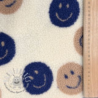 Tessuto per cappotti TEDDY JACQUARD Happy faces ecru