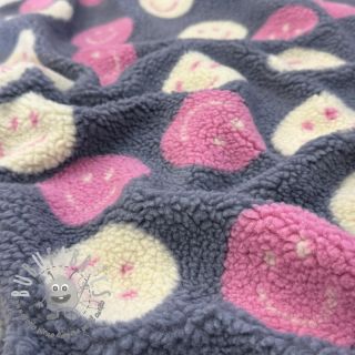 Tessuto per cappotti TEDDY JACQUARD Happy faces jeans
