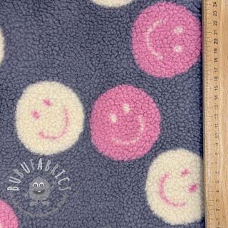 Tessuto per cappotti TEDDY JACQUARD Happy faces jeans