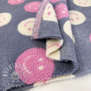 Tessuto per cappotti TEDDY JACQUARD Happy faces jeans