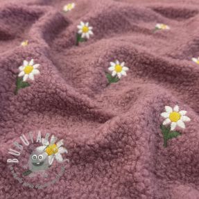 Tessuto per cappotti TEDDY EMBROIDERY Flowers old pink