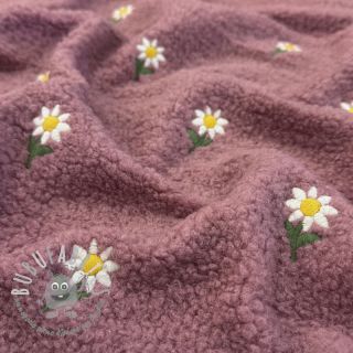 Tessuto per cappotti TEDDY EMBROIDERY Flowers old pink