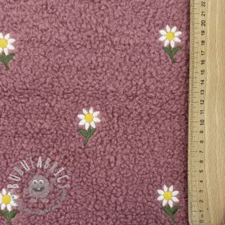 Tessuto per cappotti TEDDY EMBROIDERY Flowers old pink