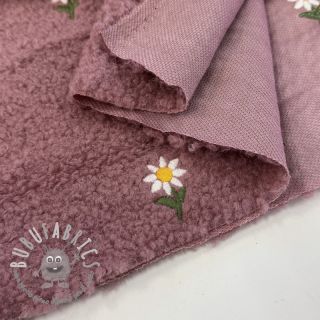 Tessuto per cappotti TEDDY EMBROIDERY Flowers old pink