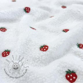 Tessuto per cappotti TEDDY EMBROIDERY Strawberries white