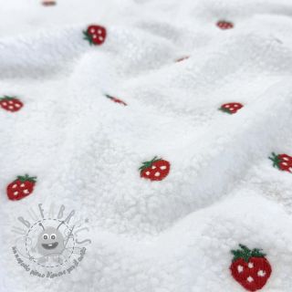 Tessuto per cappotti TEDDY EMBROIDERY Strawberries white